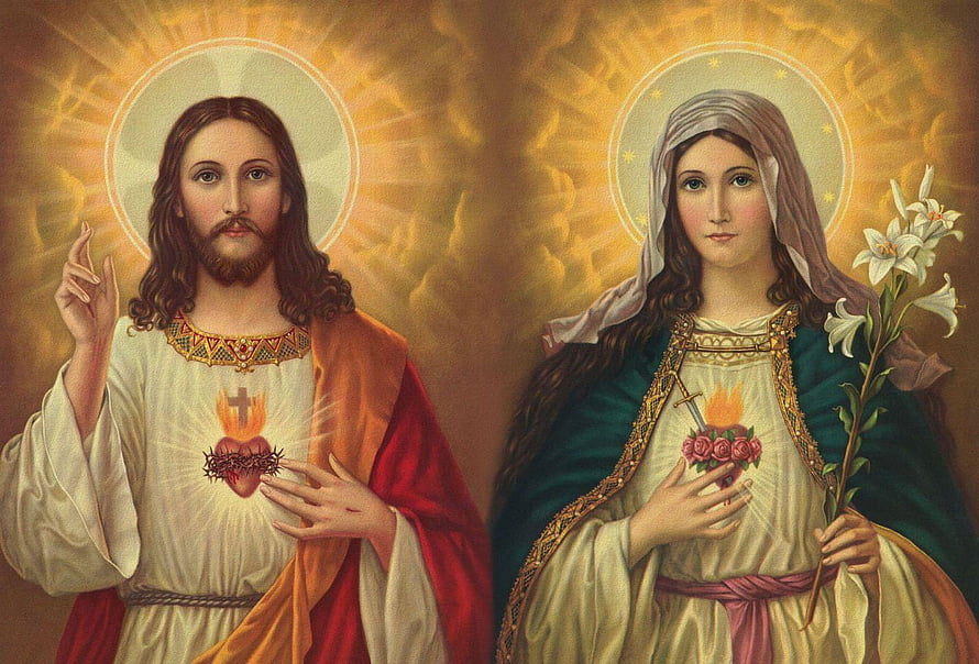 Sacred Heart of Jesus and Immaculate Heart of Mary Religious Painting HD wallpaper