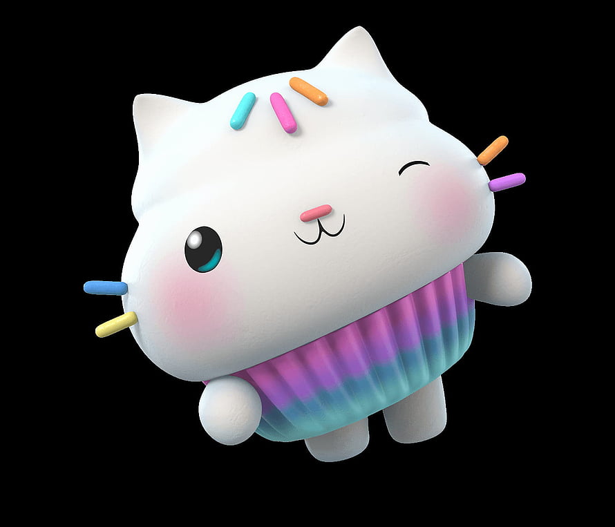 Cute 3D Cat Cupcake Character with Colorful Sprinkles on Black Background HD wallpaper