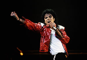 Michael Jackson Live Concert Performance in Red Sequined Jacket HD wallpaper