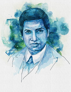Watercolor Portrait of Srinivasa Ramanujan in Blue and Green Tones HD phone wallpaper