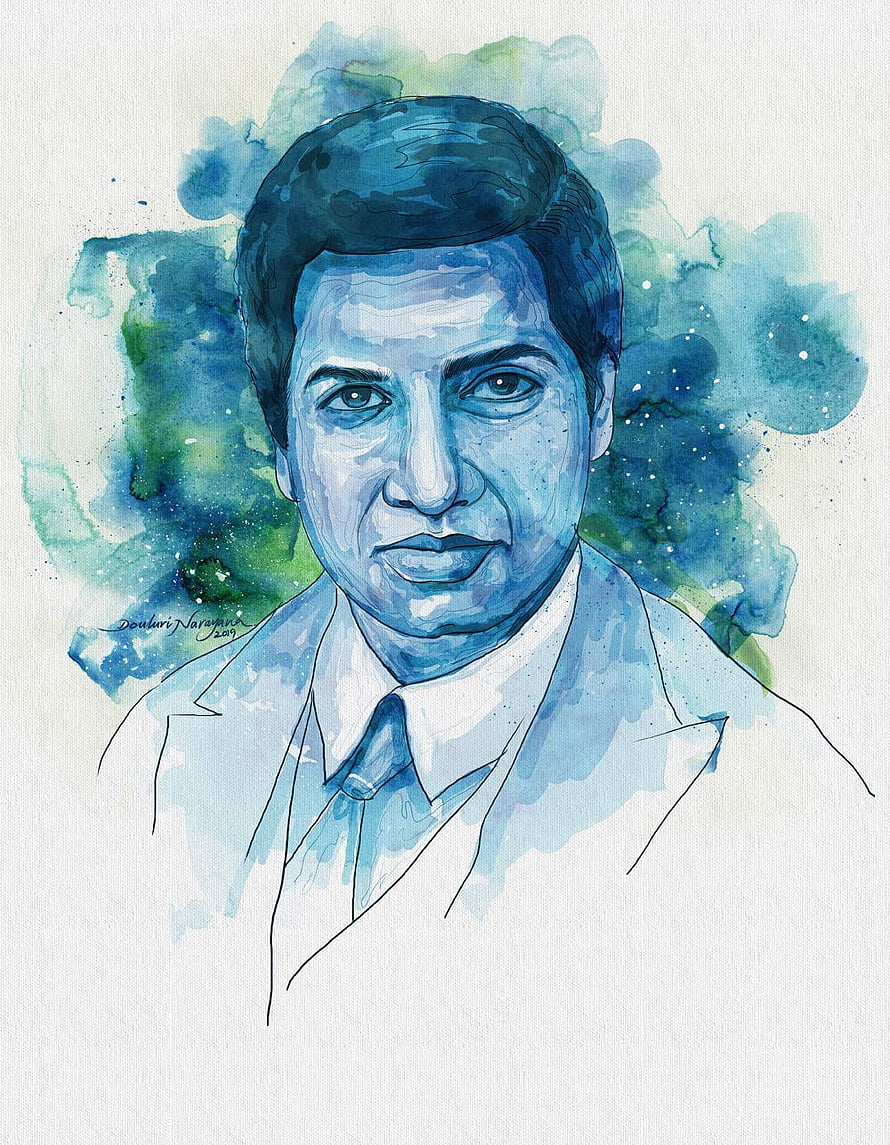 Watercolor Portrait of Srinivasa Ramanujan in Blue and Green Tones HD phone wallpaper