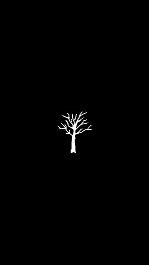 Minimalist White Bare Tree Silhouette on Black Background HD phone wallpaper