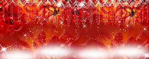 Festive Red Floral Wedding Banner With Sparkling Beaded Garland And Glowing Starbursts HD wallpaper