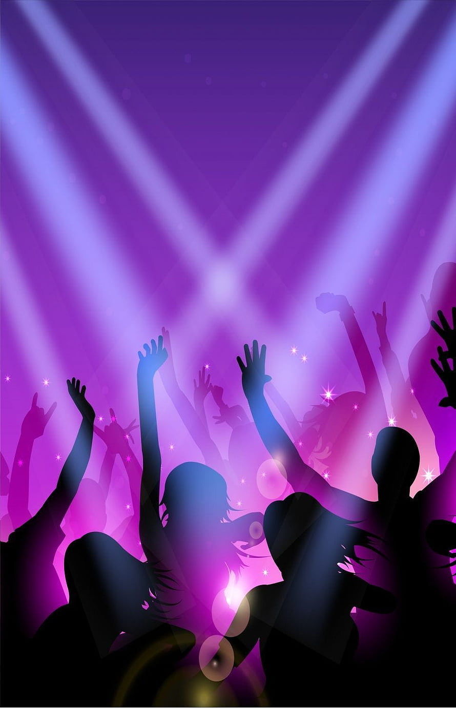 Vibrant Purple Concert Crowd Silhouettes With Dramatic Stage Lighting And Sparkling Effects HD phone wallpaper