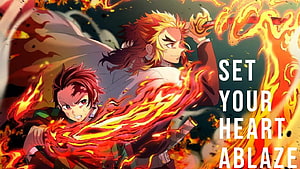 Demon Slayer Flame Breathing Anime Artwork with Intense Fire Effects HD wallpaper
