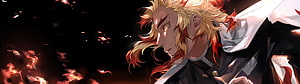 Kyoujurou Rengoku from Demon Slayer in Dramatic Fire-Ember Anime Art HD wallpaper