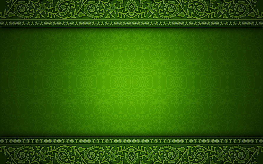 Green Vintage Floral Damask Pattern with Ornate Paisley Border HD wallpaper