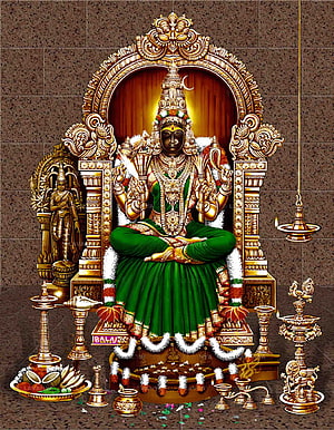 Kamakshi Amman Temple Deity Seated on Ornate Golden Throne with Ritual Offerings, Amman, kamakshi HD phone wallpaper