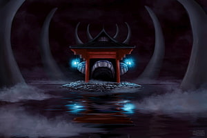 Malevolent Shrine from Jujutsu Kaisen in a Dark Misty Landscape HD wallpaper