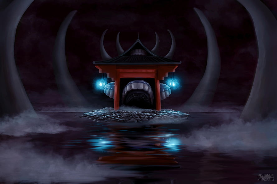 Malevolent Shrine from Jujutsu Kaisen in a Dark Misty Landscape HD wallpaper