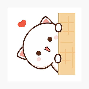 Cute Mochi Cat Peeking from Behind a Wall with a Floating Heart HD phone wallpaper
