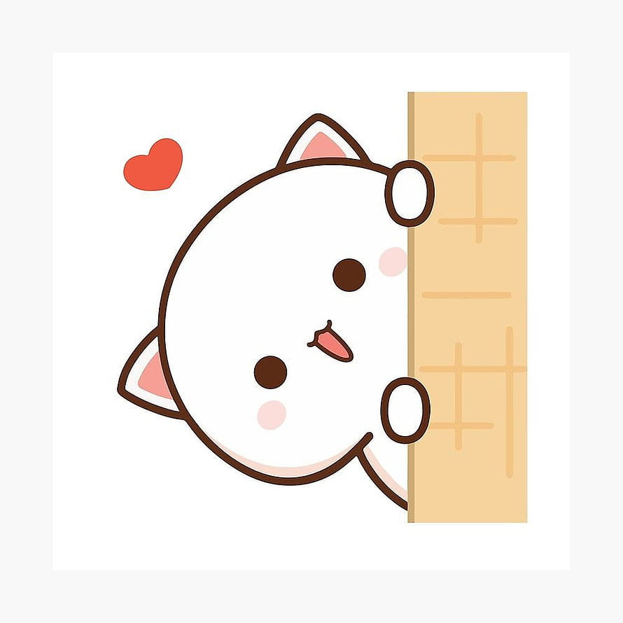 Cute Mochi Cat Peeking from Behind a Wall with a Floating Heart HD phone wallpaper