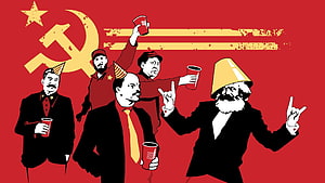 Soviet Leaders Party Illustration with Red Cups and Hammer Sickle Symbol HD wallpaper