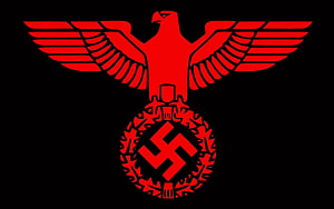 Red Nazi Eagle Emblem with Swastika and Oak Leaf Wreath on Black Background HD wallpaper