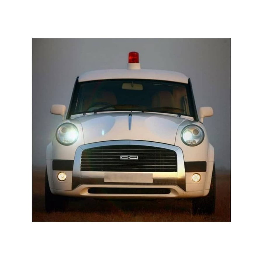White DCI Concept Car Front View with Red Roof Light and Round Headlights HD phone wallpaper