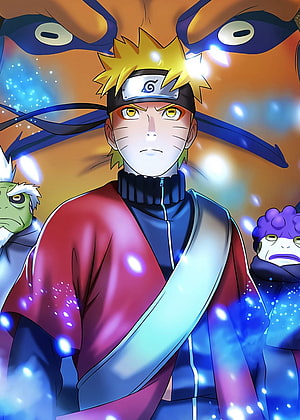 Naruto Uzumaki in Sage Mode with Toads and Kurama Aura HD phone wallpaper
