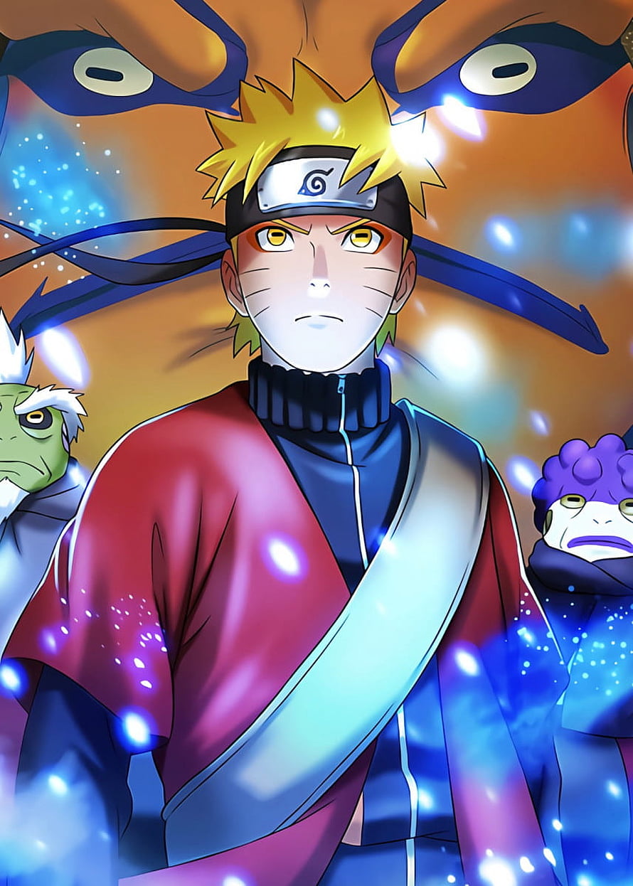 Naruto Uzumaki in Sage Mode with Toads and Kurama Aura HD phone wallpaper