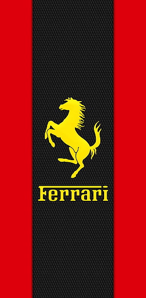 Ferrari Prancing Horse Logo on Black Carbon Fiber with Red Side Panels HD phone wallpaper