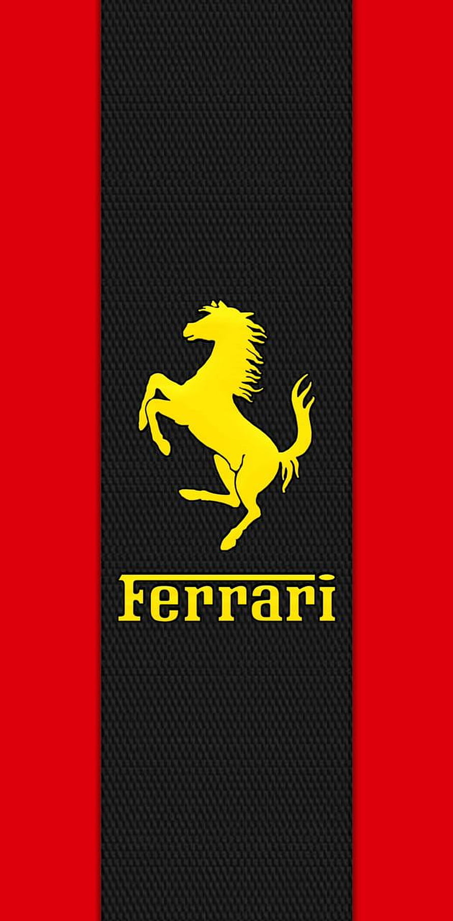 Ferrari Prancing Horse Logo on Black Carbon Fiber with Red Side Panels HD phone wallpaper