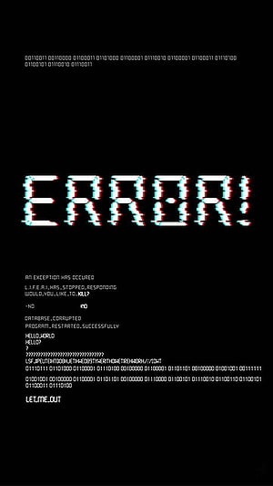 Glitch Art Error Screen with Binary Code and Terminal Text on Black Background HD phone wallpaper