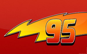 Cars 95 Lightning McQueen Racing Logo on Red Background HD wallpaper