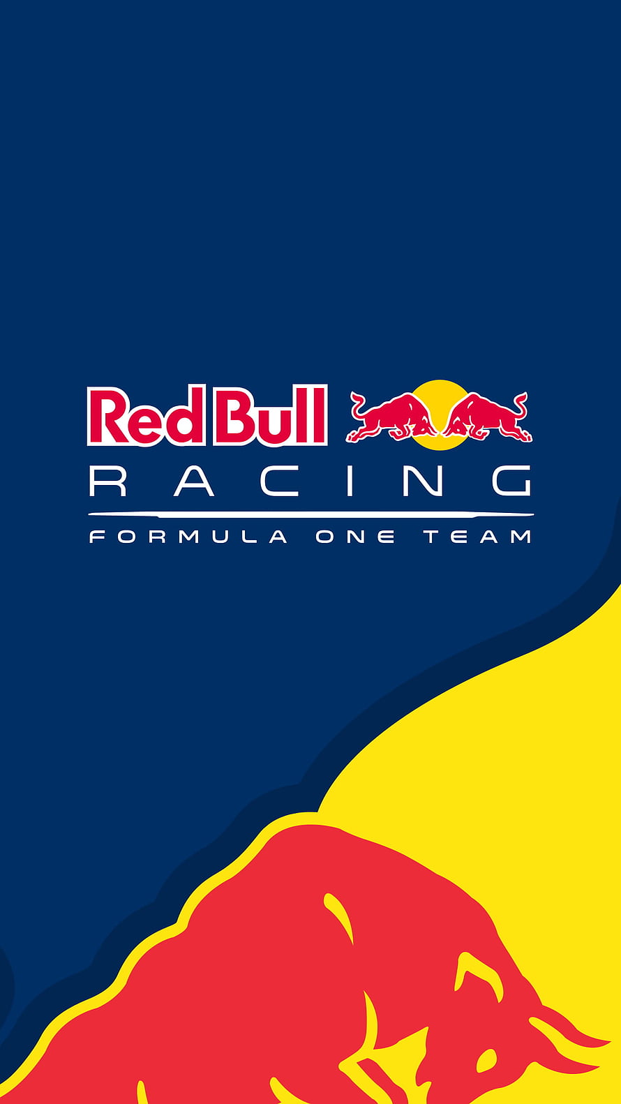 Red Bull Racing Formula One Team Logo on Navy and Yellow Background HD phone wallpaper