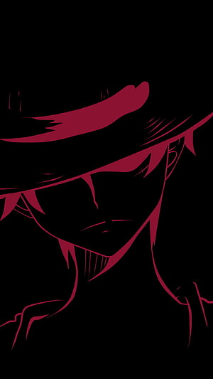 Monkey D. Luffy Silhouette Portrait in Crimson and Black Minimalist Style HD phone wallpaper
