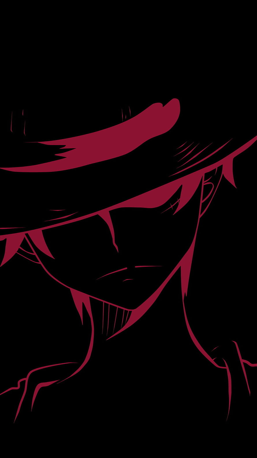 Monkey D. Luffy Silhouette Portrait in Crimson and Black Minimalist Style HD phone wallpaper