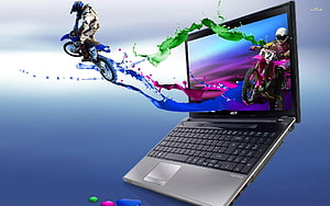 Acer Aspire Laptop With Vibrant Dirt Bike Splash Artwork HD wallpaper