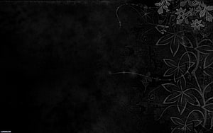 Dark Floral Aesthetic Wallpaper with Subtle Botanical Line Art on Black Background HD wallpaper