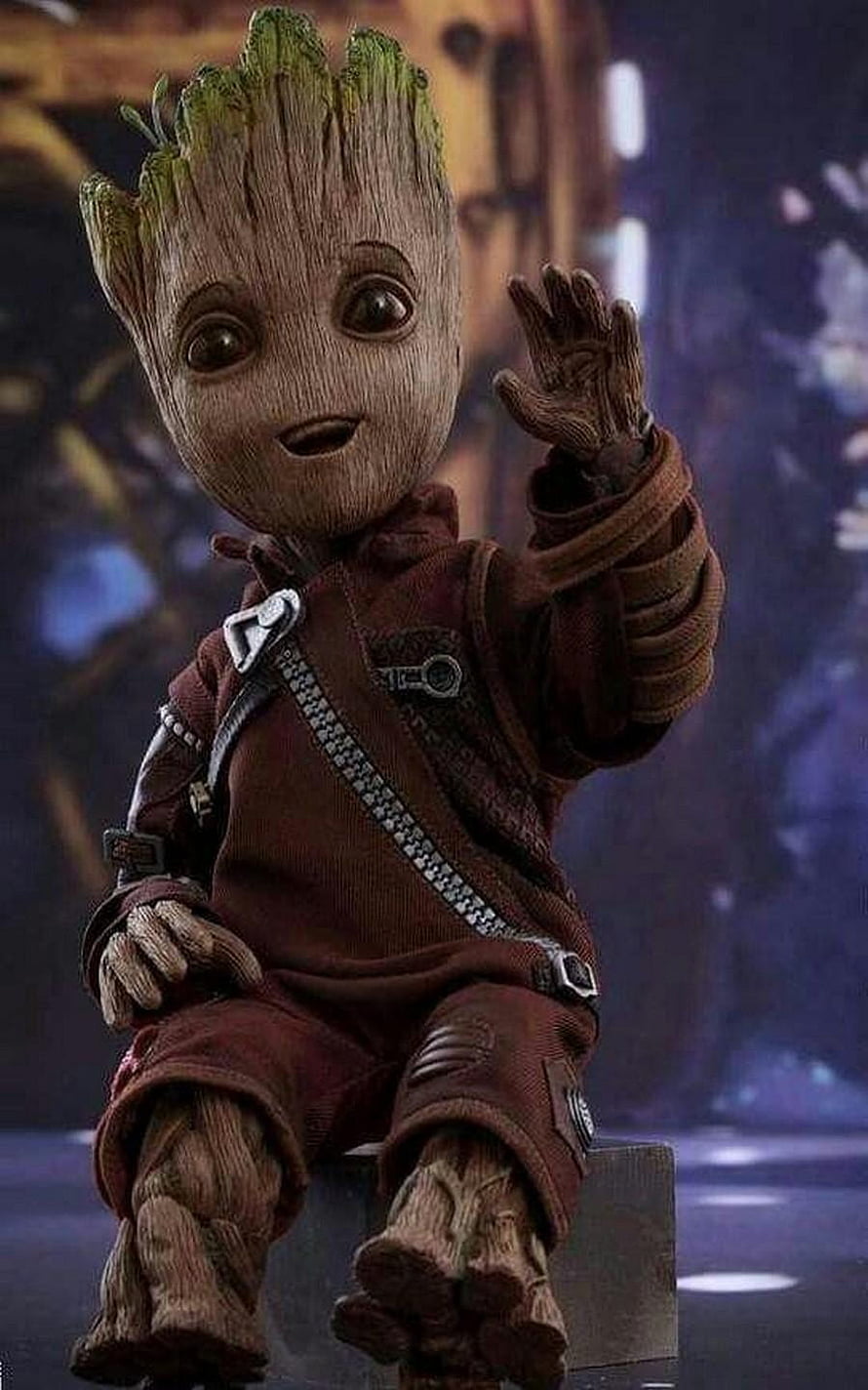 Baby Groot Waving in Red Outfit from Guardians of the Galaxy HD phone wallpaper