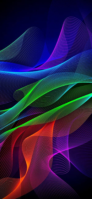 Vibrant Neon Wireframe Abstract Waves on Dark Background HD phone wallpaper