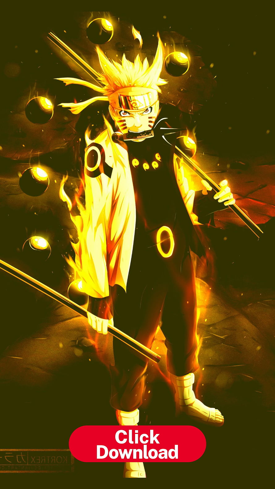 Naruto Sage Mode Anime Character with Rasenshuriken and Golden Aura HD phone wallpaper