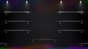 Minimalist Black Wall Shelves with Spotlights and Carbon Texture Background HD wallpaper
