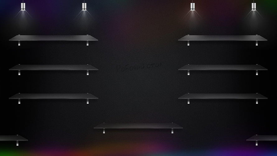 Minimalist Black Wall Shelves with Spotlights and Carbon Texture Background HD wallpaper