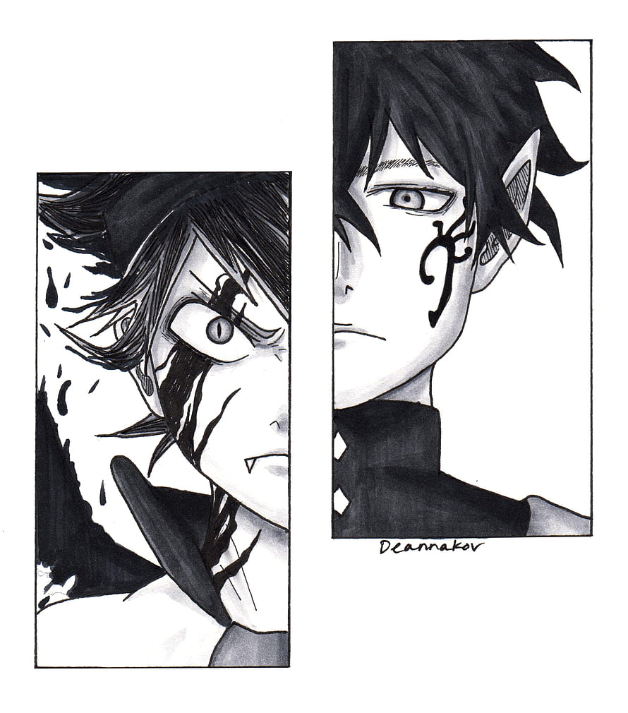 Black Clover Asta and Yuno Dual Portrait in Black and White Anime Style HD phone wallpaper