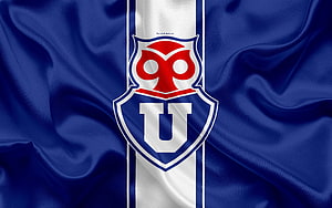 Club Universidad de Chile Official Crest on Waving Blue and White Flag HD wallpaper