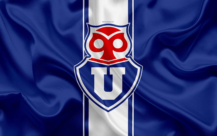 Club Universidad de Chile Official Crest on Waving Blue and White Flag HD wallpaper