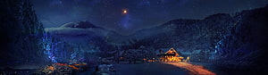 Cozy Snowy Mountain Cabin at Night Under Starry Sky HD wallpaper