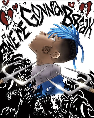 XXXTentacion Anime Style Portrait With Blue Dreads And Tridents HD phone wallpaper