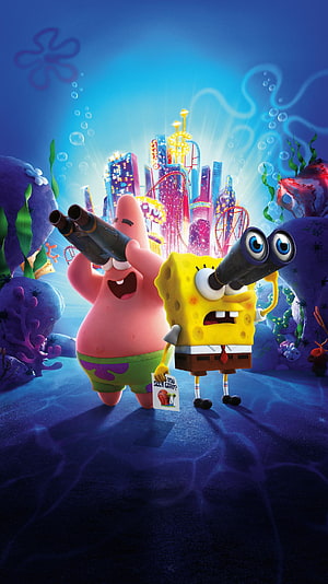 SpongeBob and Patrick Stargazing in the Underwater City from The SpongeBob Movie: Sponge on the Run HD phone wallpaper