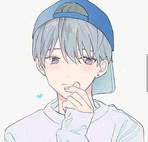 Soft Anime Boy Portrait with Blue Cap and Silver Hair HD wallpaper