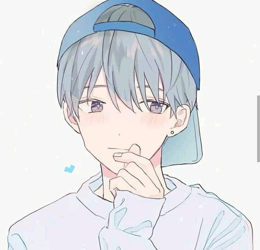 Soft Anime Boy Portrait with Blue Cap and Silver Hair HD wallpaper