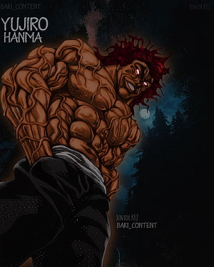 Yujiro Hanma Baki Anime Character Artwork with Red Hair and Muscular Build HD phone wallpaper