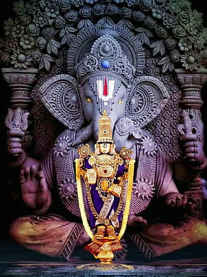 Ganesha Temple Idol with Golden Ornaments and Purple Garments HD phone wallpaper