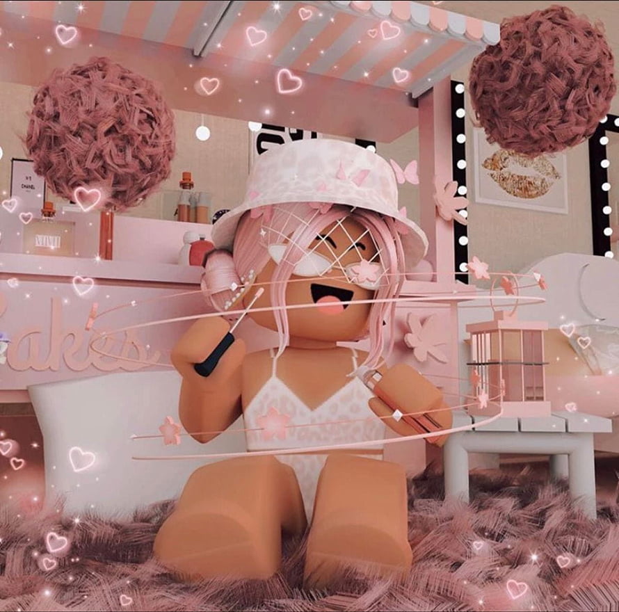 Cute Roblox Avatar in Pastel Pink Aesthetic Room with Heart Decor HD wallpaper