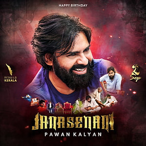 Pawan Kalyan JanaSena Party Birthday Poster with Rebuild Kerala Slogan HD phone wallpaper