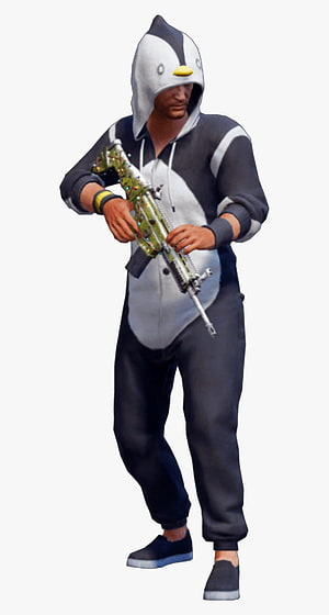 PUBG Mobile Character in Penguin Onesie Holding Decorated Rifle HD phone wallpaper