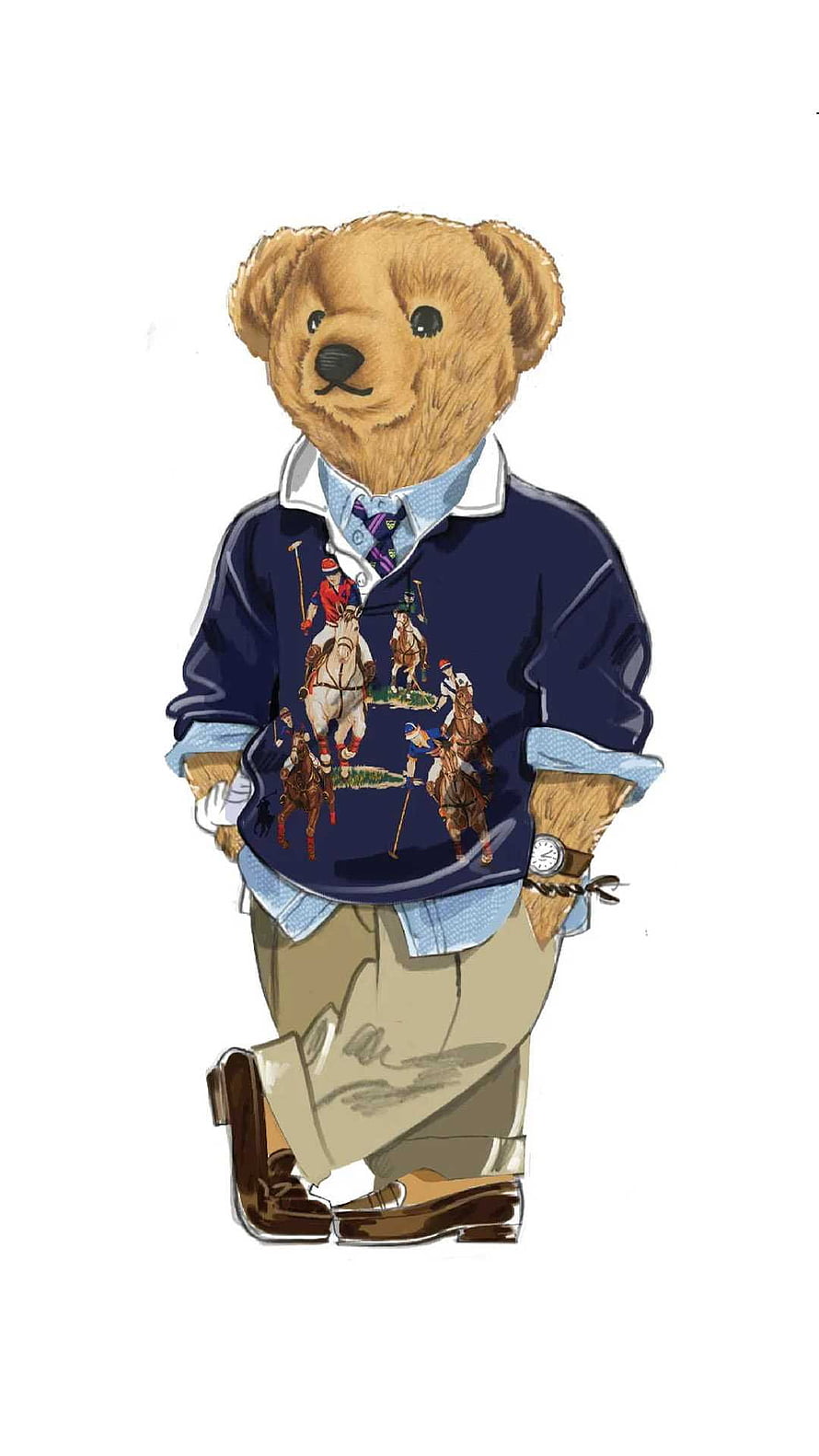 Polo Bear in Navy Polo Shirt and Khaki Trousers HD phone wallpaper
