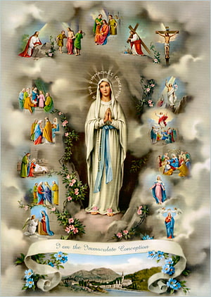 Our Lady of Lourdes Immaculate Conception Religious Artwork with Mystical Visions HD phone wallpaper